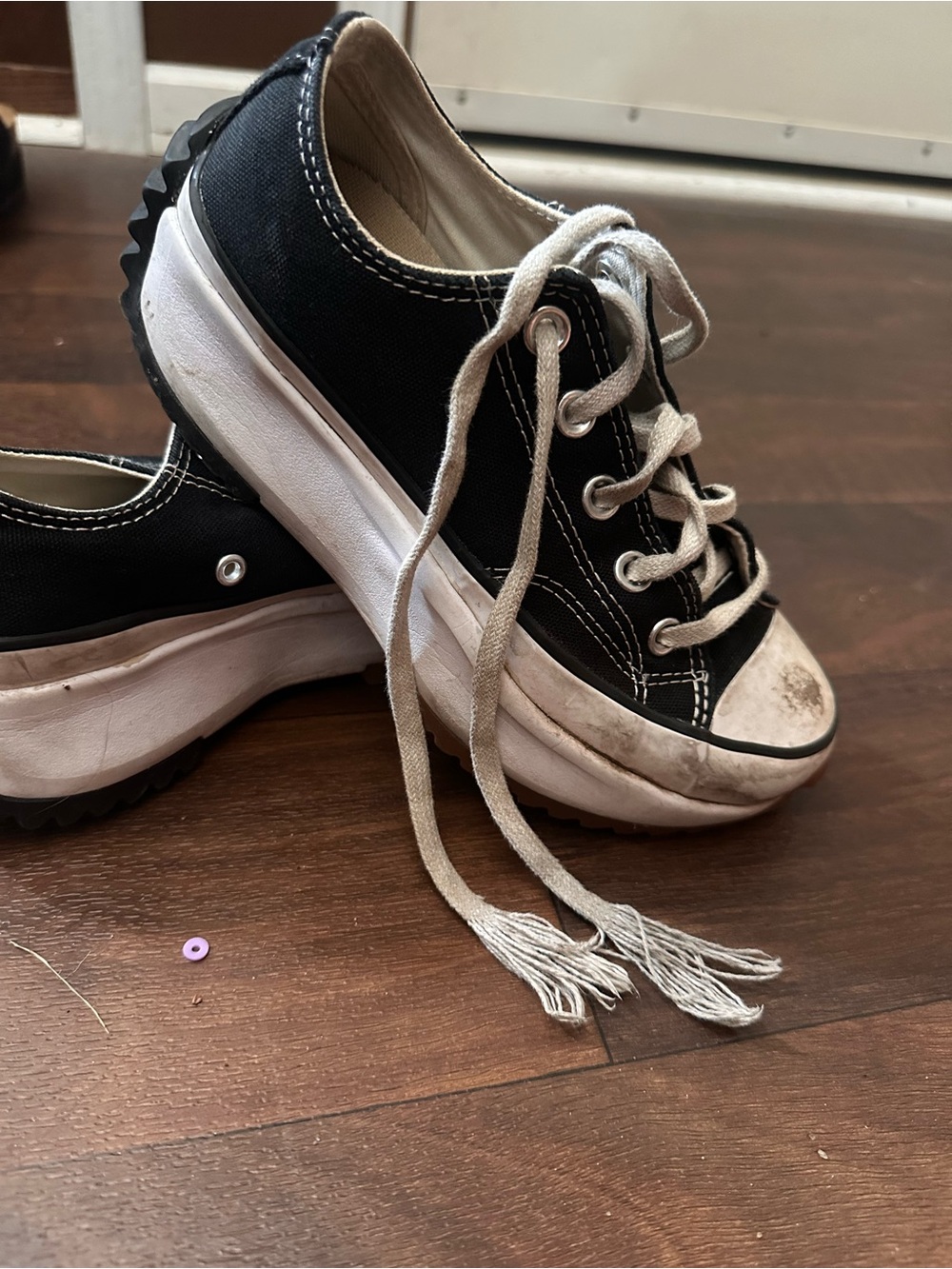 Black Canvas Platform Sneakers with White Laces